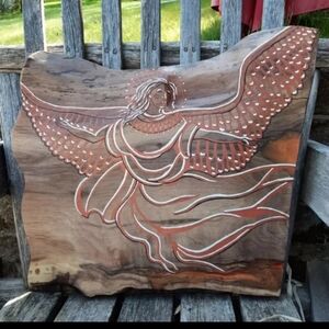 Handpainted angel on black walnut slab live edge one of a kind original …